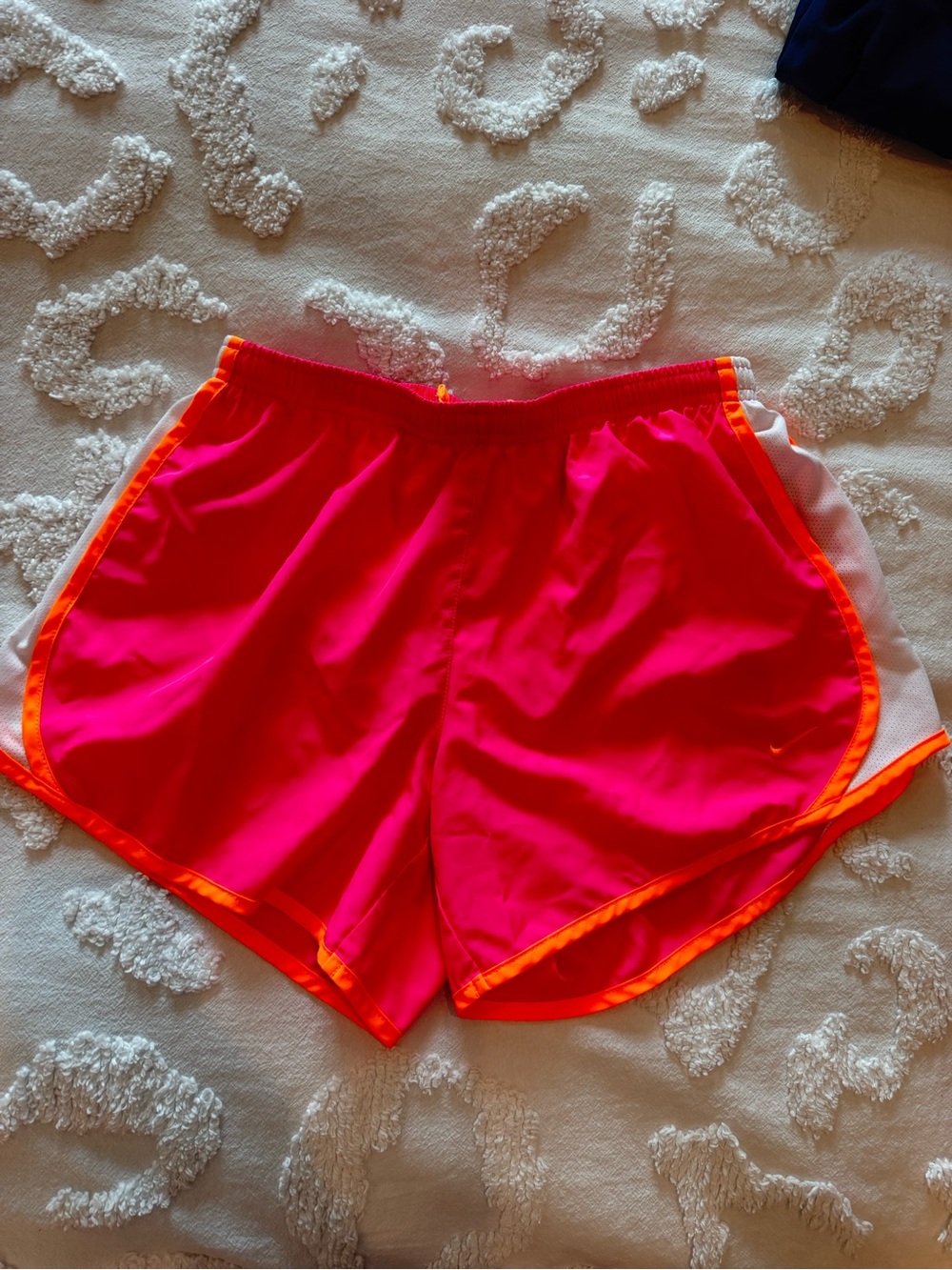 Nike Girls Neon Pink Athletic Shorts with Orange Trim
